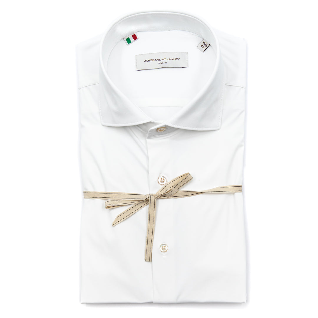 Camicia Bianca in Tessuto Tecnico Colletto Italiano