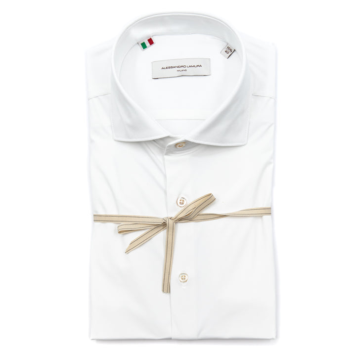Camicia Bianca in Tessuto Tecnico Colletto Italiano