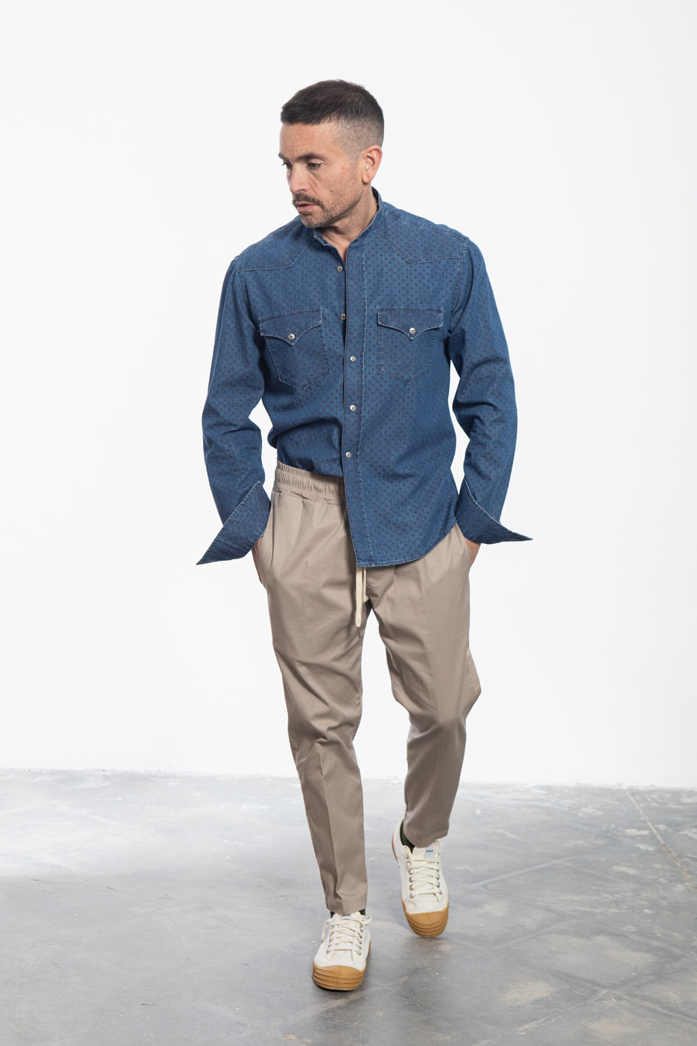 Micro-Patterned Denim Shirt