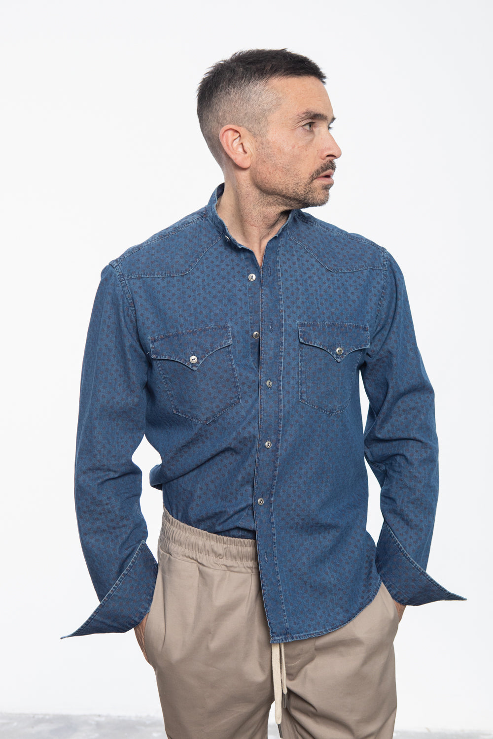 Micro-Patterned Denim Shirt