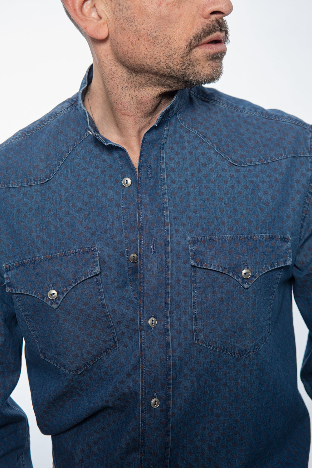 Micro-Patterned Denim Shirt