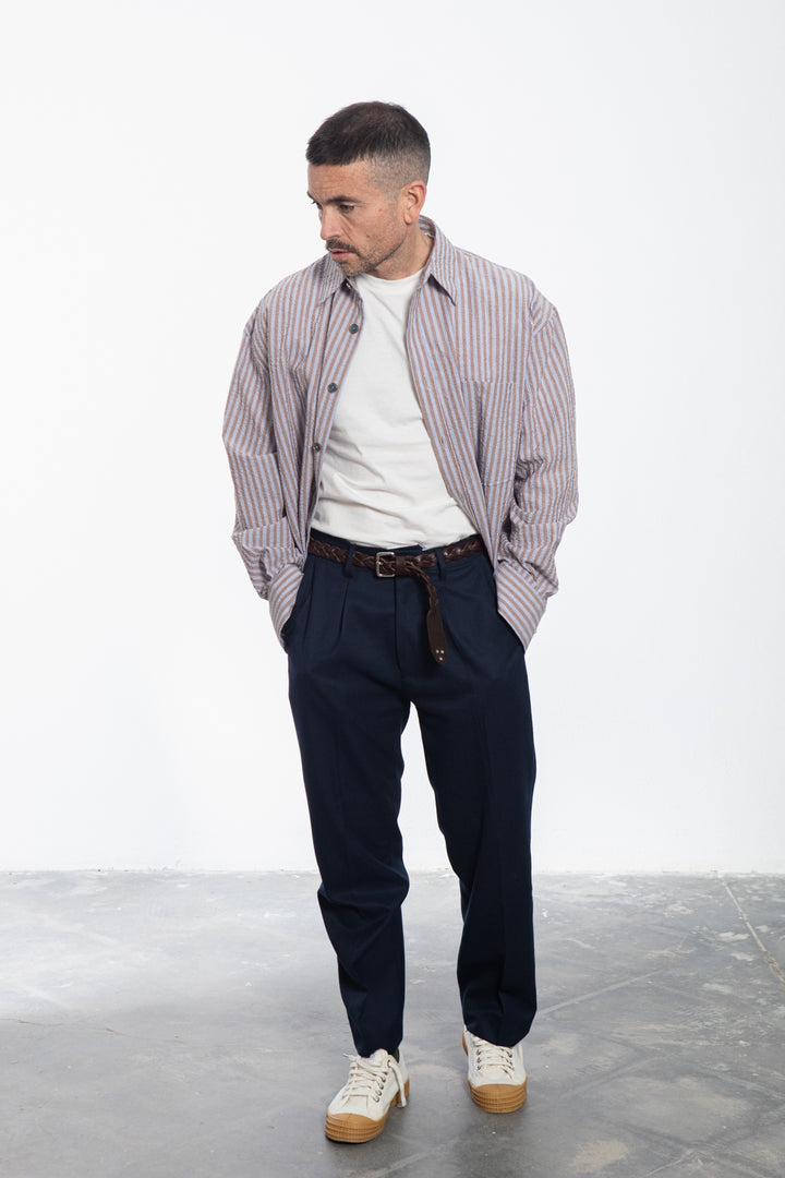 Camicia Righe Marrone e Azzurro