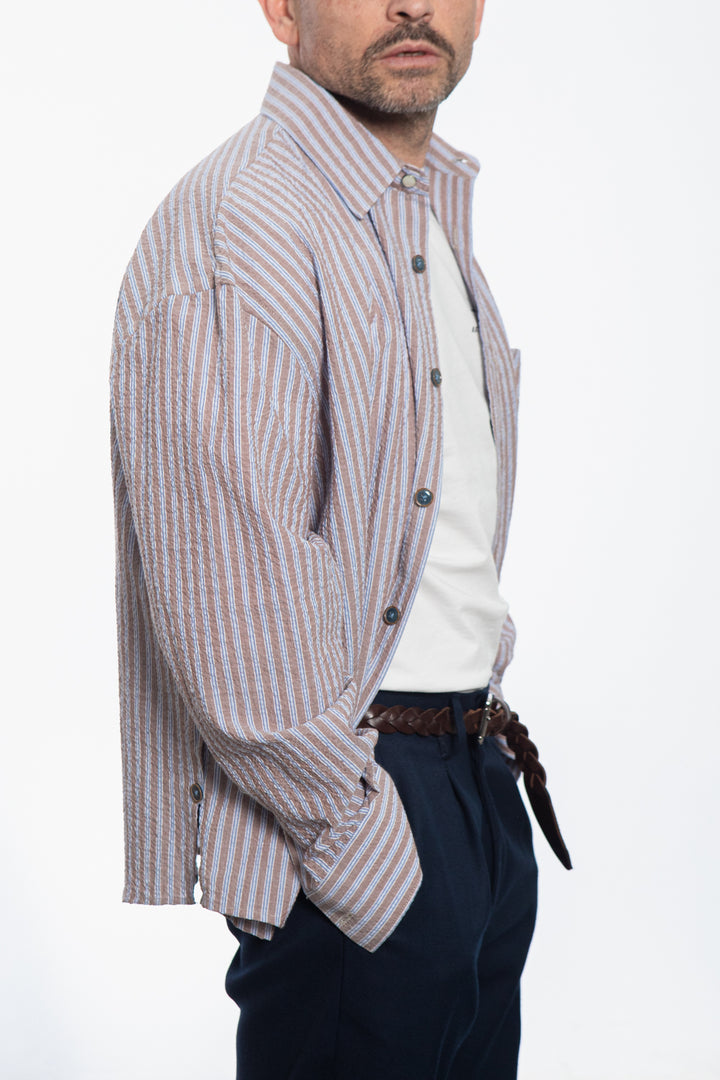 Camicia Righe Marrone e Azzurro
