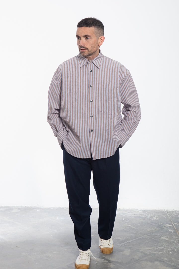 Camicia Righe Marrone e Azzurro