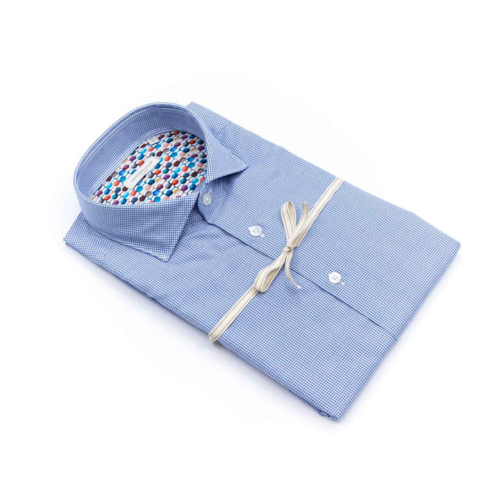 Camicia Blu Microfantasia con Interno Collo Multicolore
