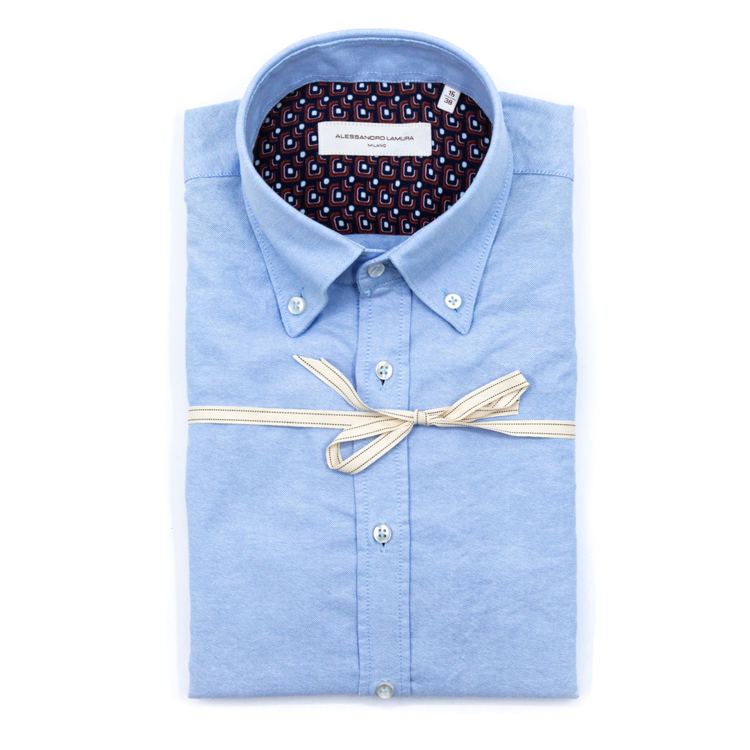 Camicia Celeste Oxford con Interno Fantasia