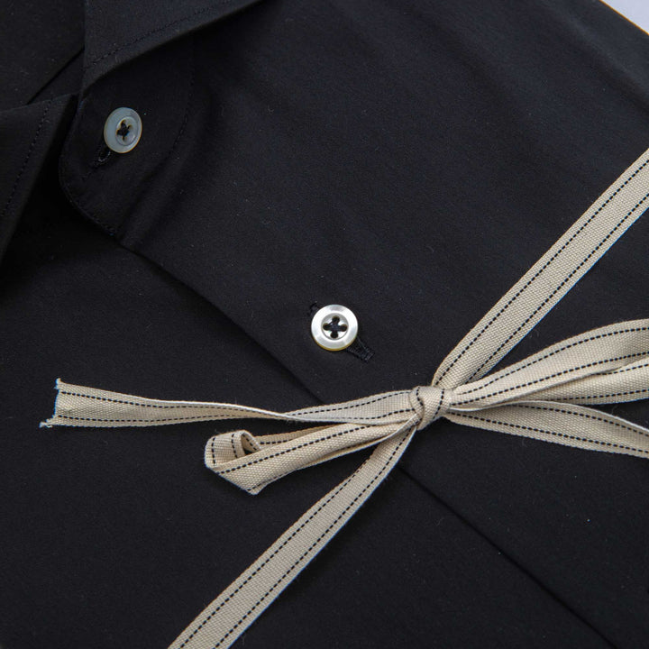 White Shirt Embroidered with Black Floral Details