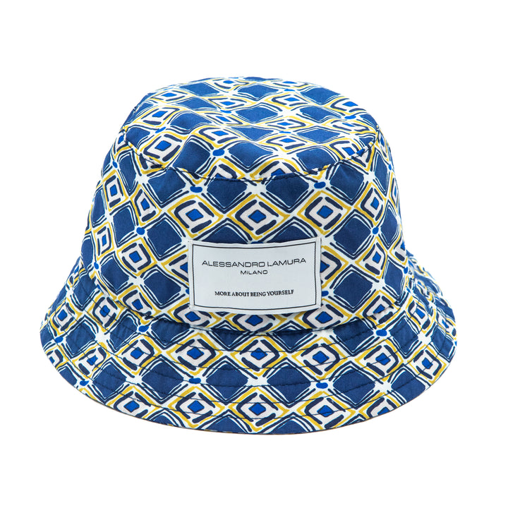 Cappello bucket blu fantasia geometrica