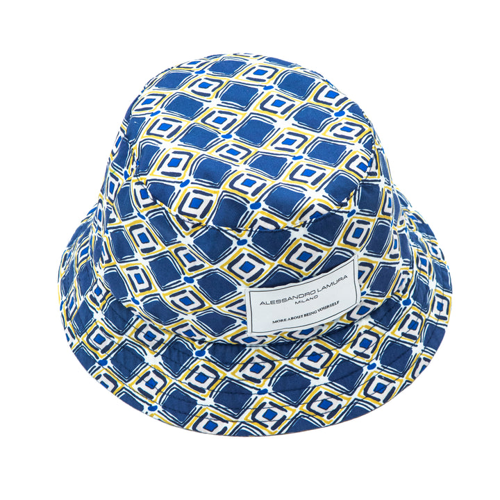 Cappello bucket blu fantasia geometrica