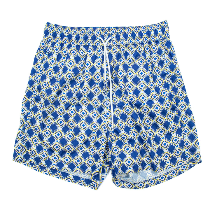 Costume blu geometrico stampa optical retrò