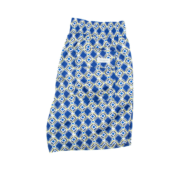 Costume blu geometrico stampa optical retrò