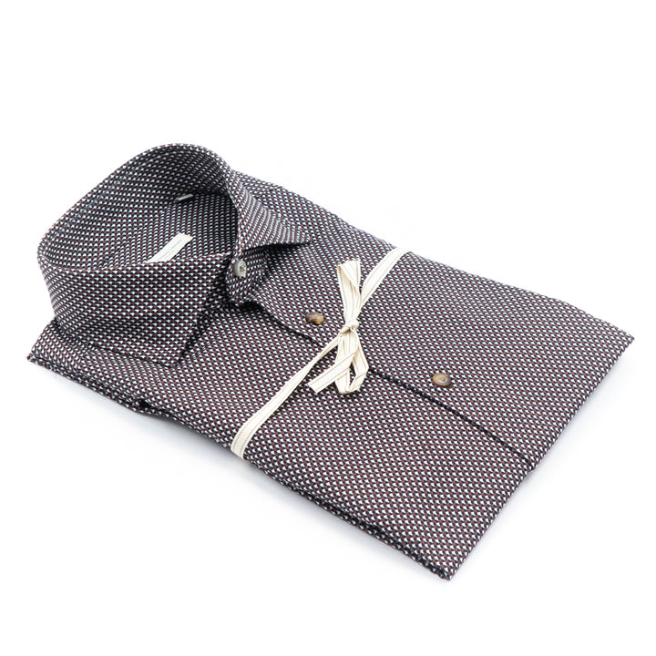 Camicia Fantasia Geometrica Marrone e Celeste