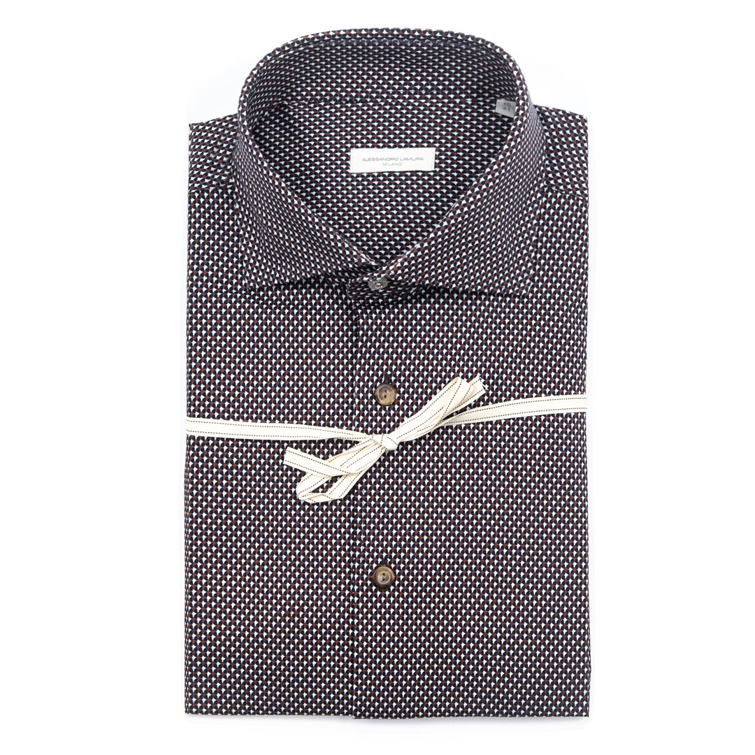 Camicia Fantasia Geometrica Marrone e Celeste