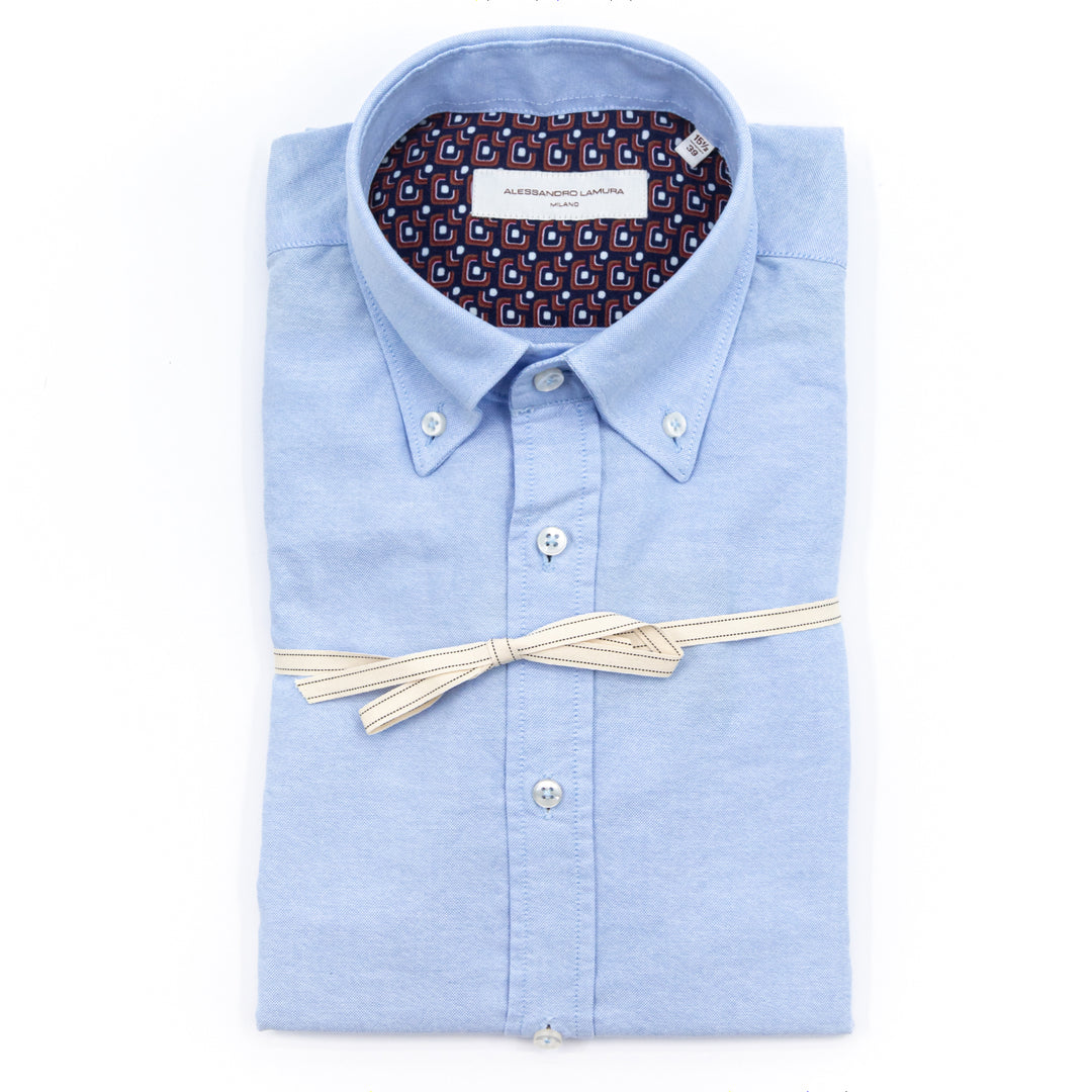 Camicia Oxford Azzurra con Interno Fantasia