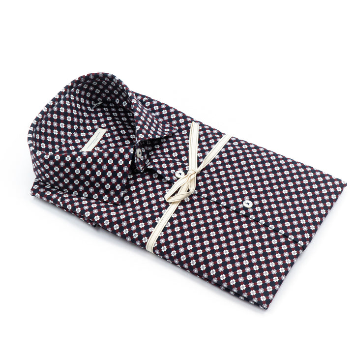 Camicia Fantasia Geometrica Quadretti Bordeaux/Blu