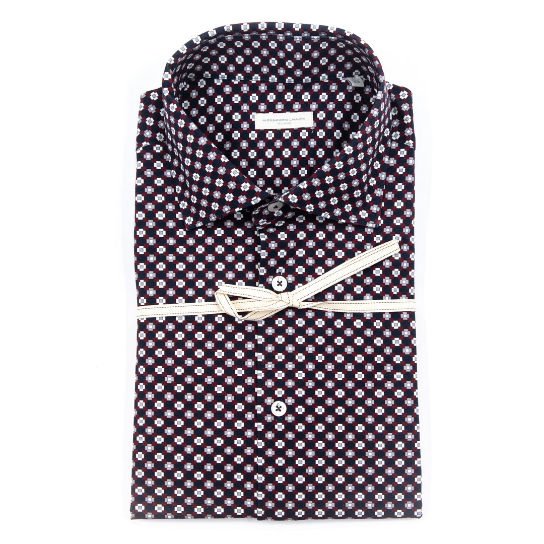 Camicia Fantasia Geometrica Quadretti Bordeaux/Blu