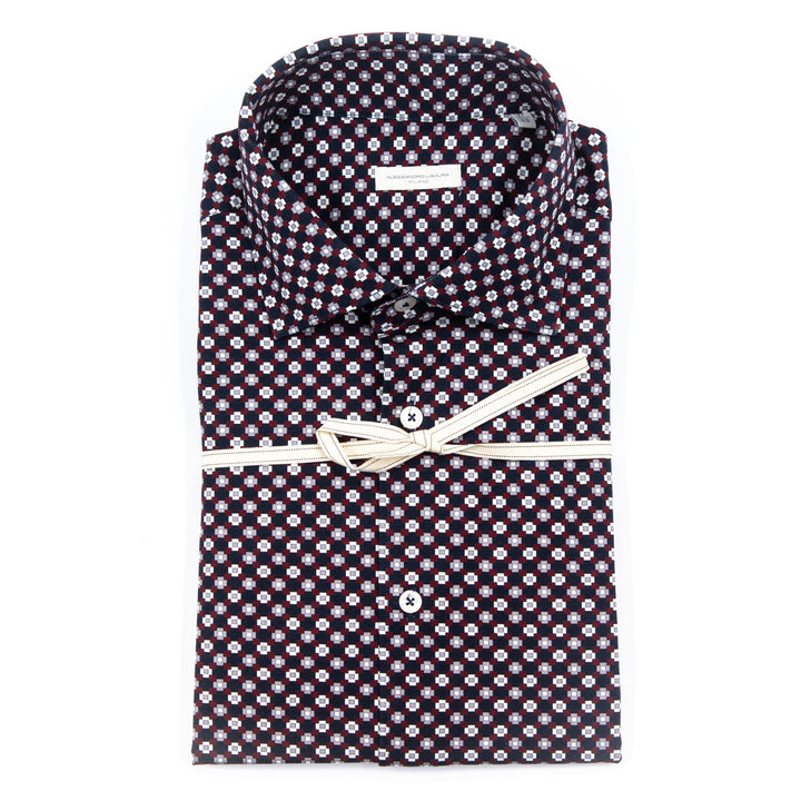Camicia Fantasia Geometrica Quadretti Bordeaux/Blu