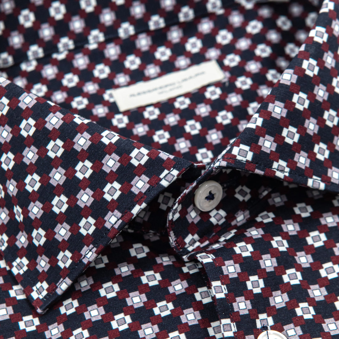 Camicia Fantasia Geometrica Quadretti Bordeaux/Blu