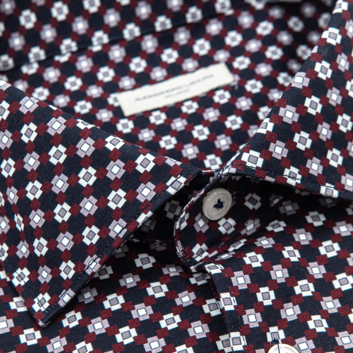 Camicia Fantasia Geometrica Quadretti Bordeaux/Blu