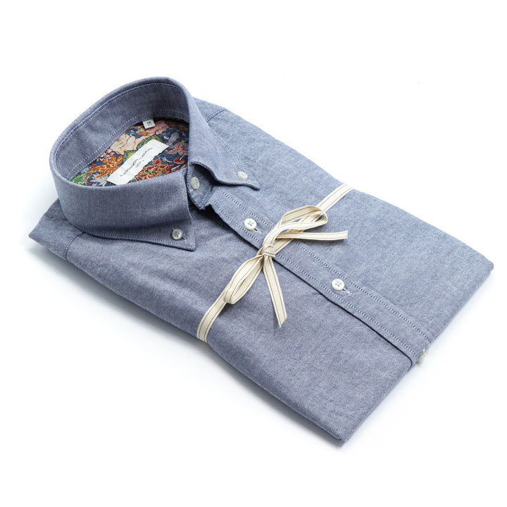 Blue Oxford Shirt with Multicolor Patterned Interior
