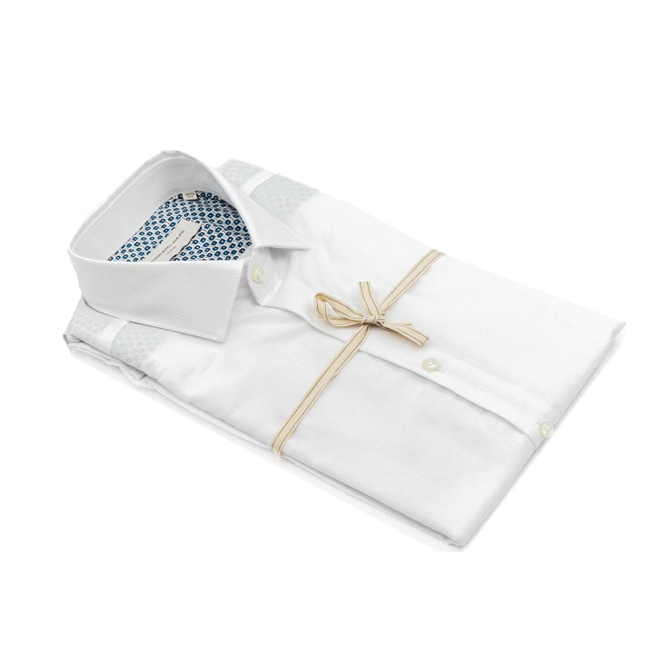Ice White Shirt with Blue Micro Geometric Pattern Interior