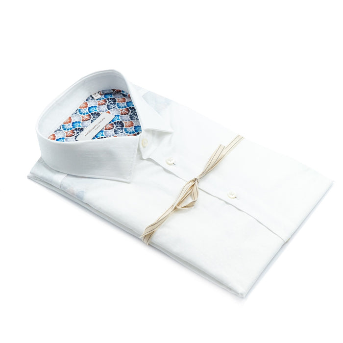 Camicia Bianca Jacquard con Interno Fantasia Multicolor