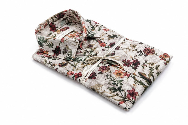 Camicia in Lino Fantasia Floreale Beige
