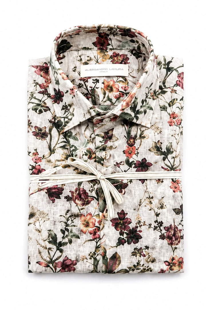 Camicia in Lino Fantasia Floreale Beige