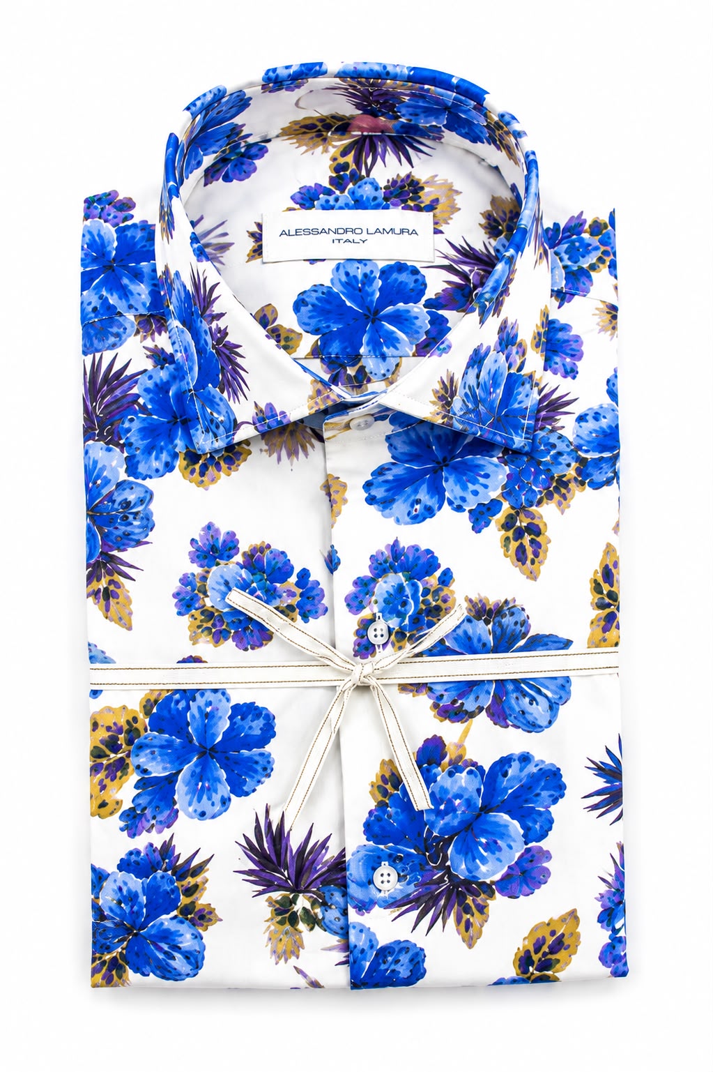 Camicia in Lino Fantasia Floreale Blu