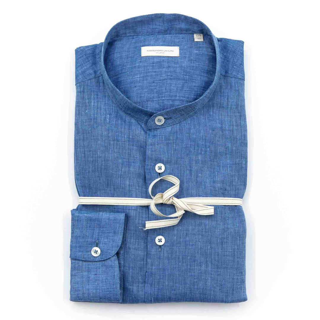 Camicia in Lino con Collo alla Coreana